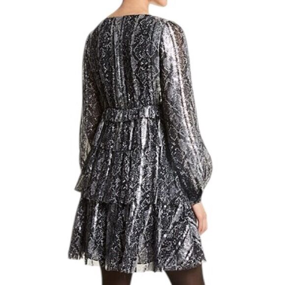 Michael Michael Kors Metallic Snakeskin Tiered Dress Size M | NWT $295 - Picture 2 of 11